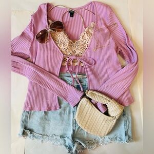 Purple tie Knit sweater top
